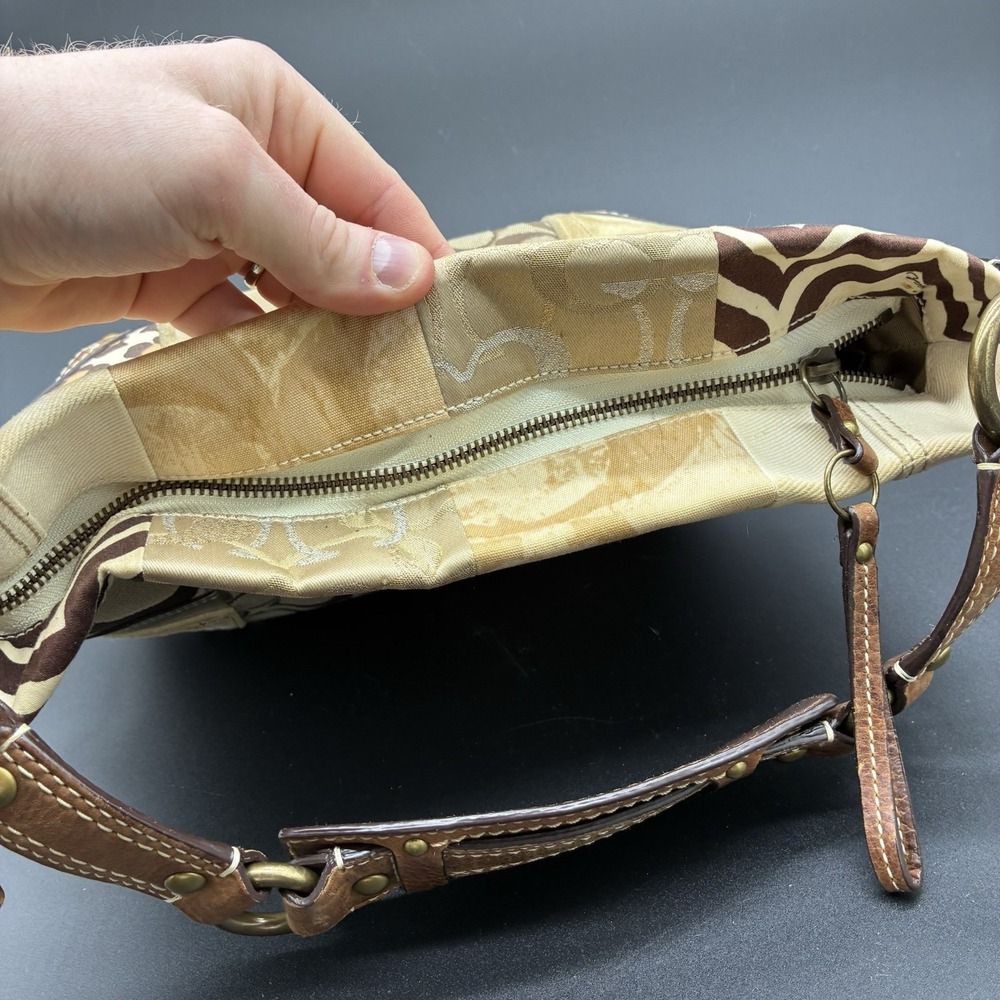 Coach Carly 10814 Y2K Patchwork Signature Hobo Shoulder Bag Brown Tan Canvas - Picture 11 of 16